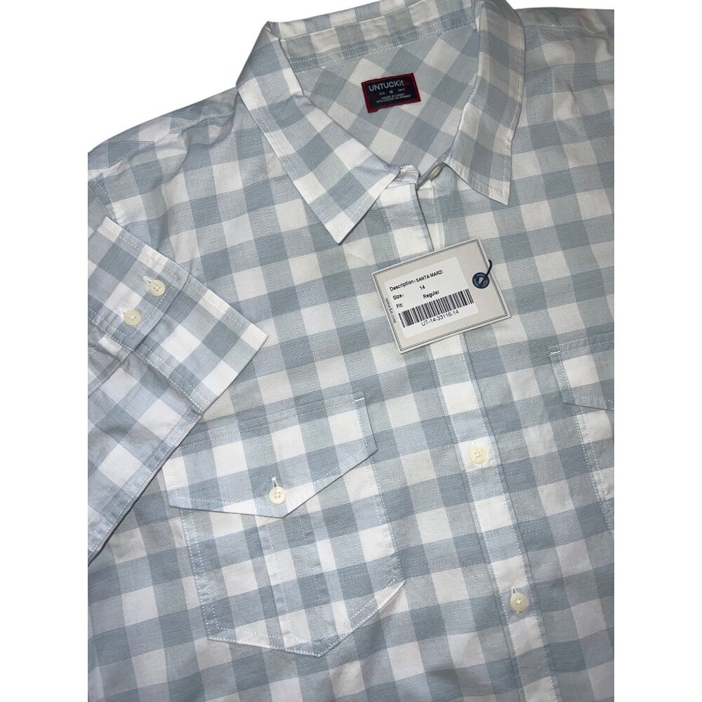 NWT women's UNTUCKit blue white plaid shirt size 14 NEW